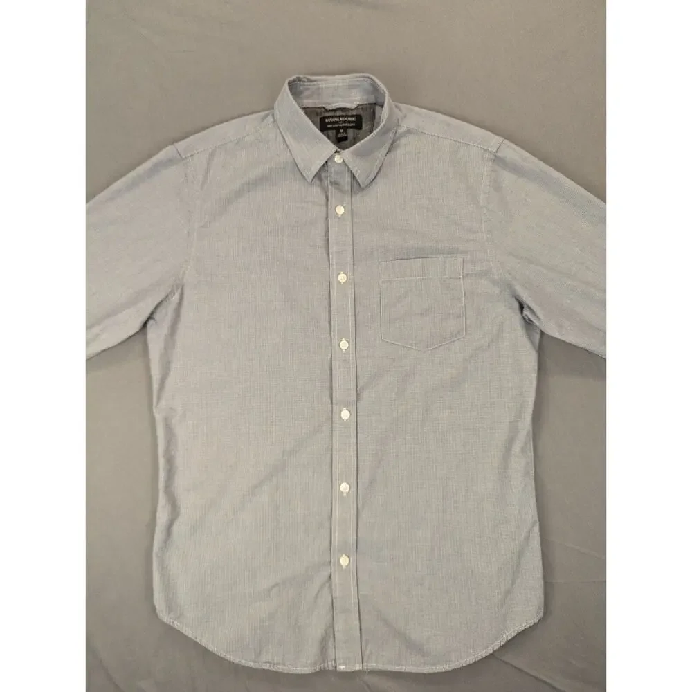 Banana Republic Shirt Mens Medium Blue Micro-Check Long Sleeve Slim Button Down